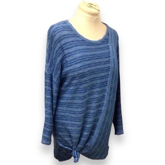 Democracy Women’s Asymmetric Open Knit Longline Sweater, Blue, size M - Picture 4 of 9